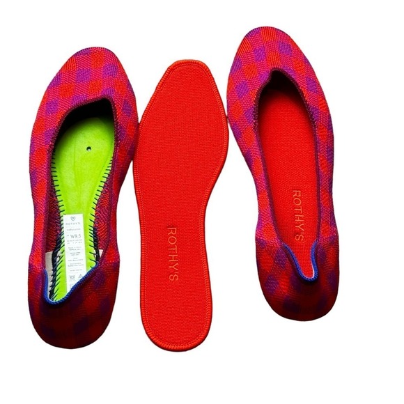 Rothy's The Square Pomegranate Gingham Ballet Flat Size W9.5 NWOB - Picture 5 of 9